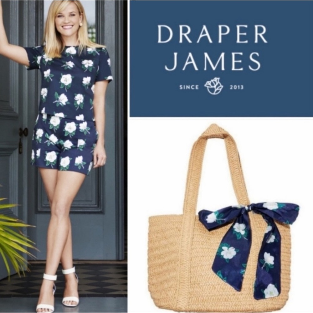 Draper James straw tote bag w/ twilly scarf